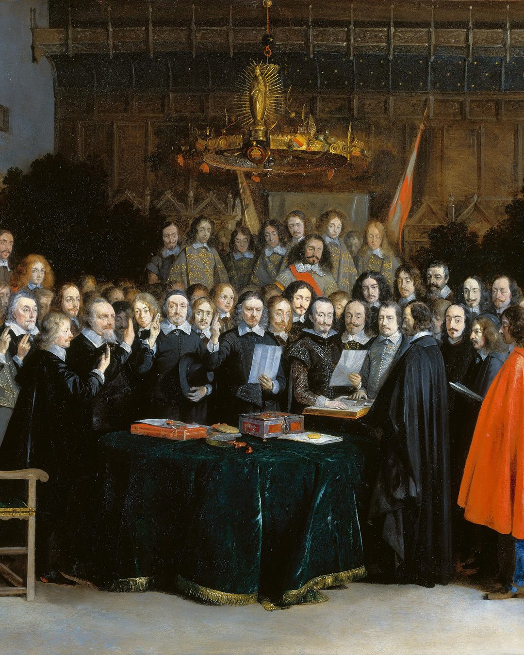 Герард Терборх, «Заключение Мюнстерского мира», 1648 год: делегации приносят присягу над договором в ратуше Мюнстера